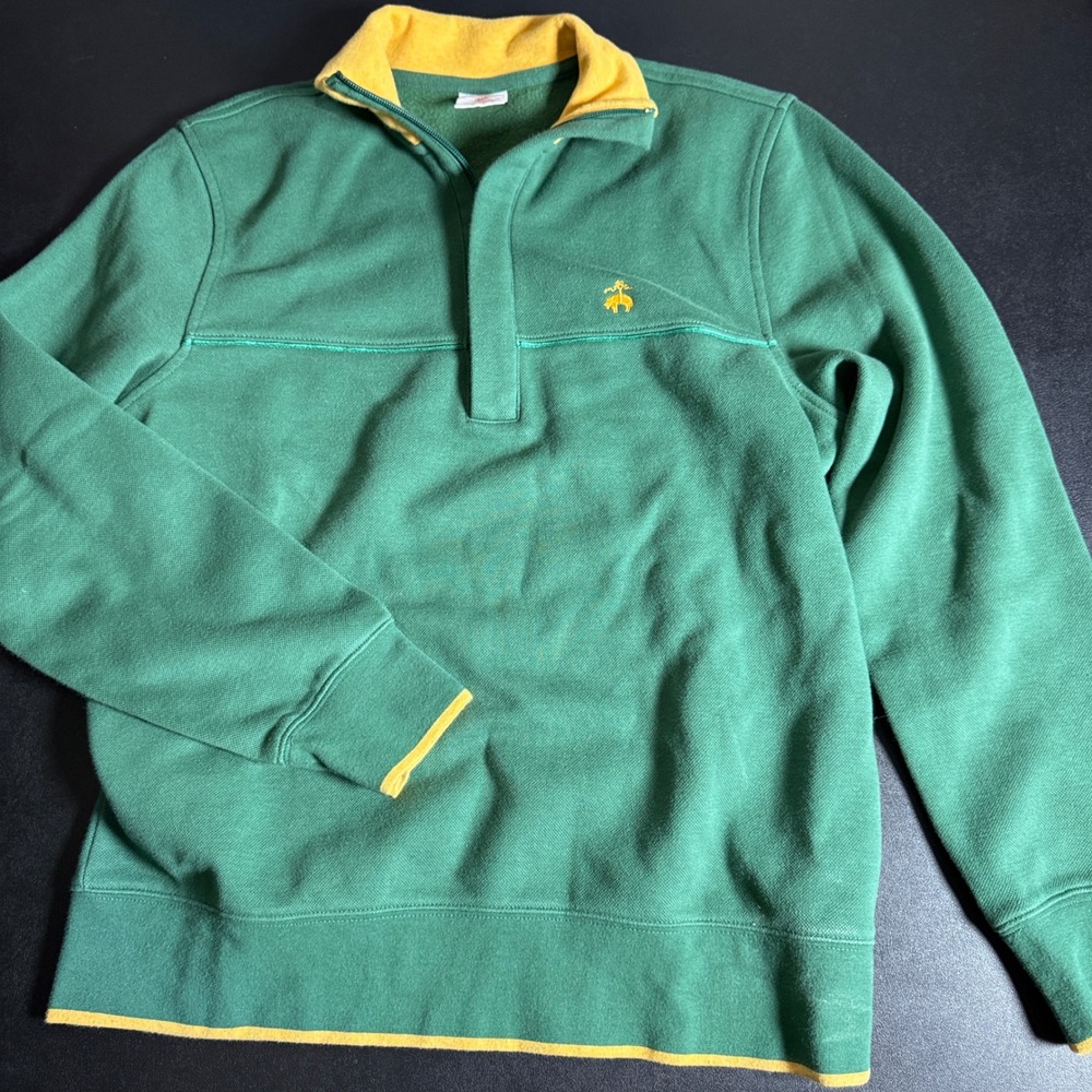 Brooks Brothers Quarter Zip Sweatshirt Mens‎ Small Green Solid Embroidered Logo